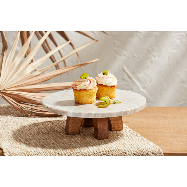 MUD PIE MARBLE WOOD PEDESTAL STAND