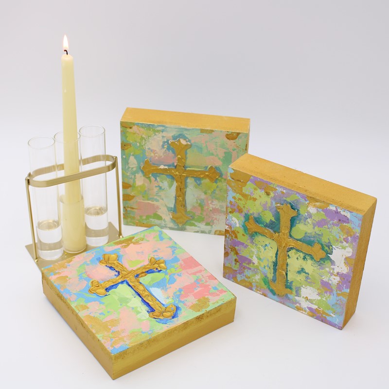 Trade Cie 6x6x1.5" Handpainted Cross Wood Box Sign, Blue ©Candice Boatright