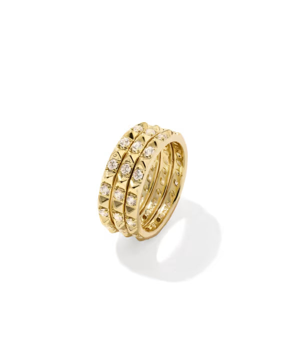 KENDRA SCOTT FATE RING SET OF 3 GOLD WHITE CZ