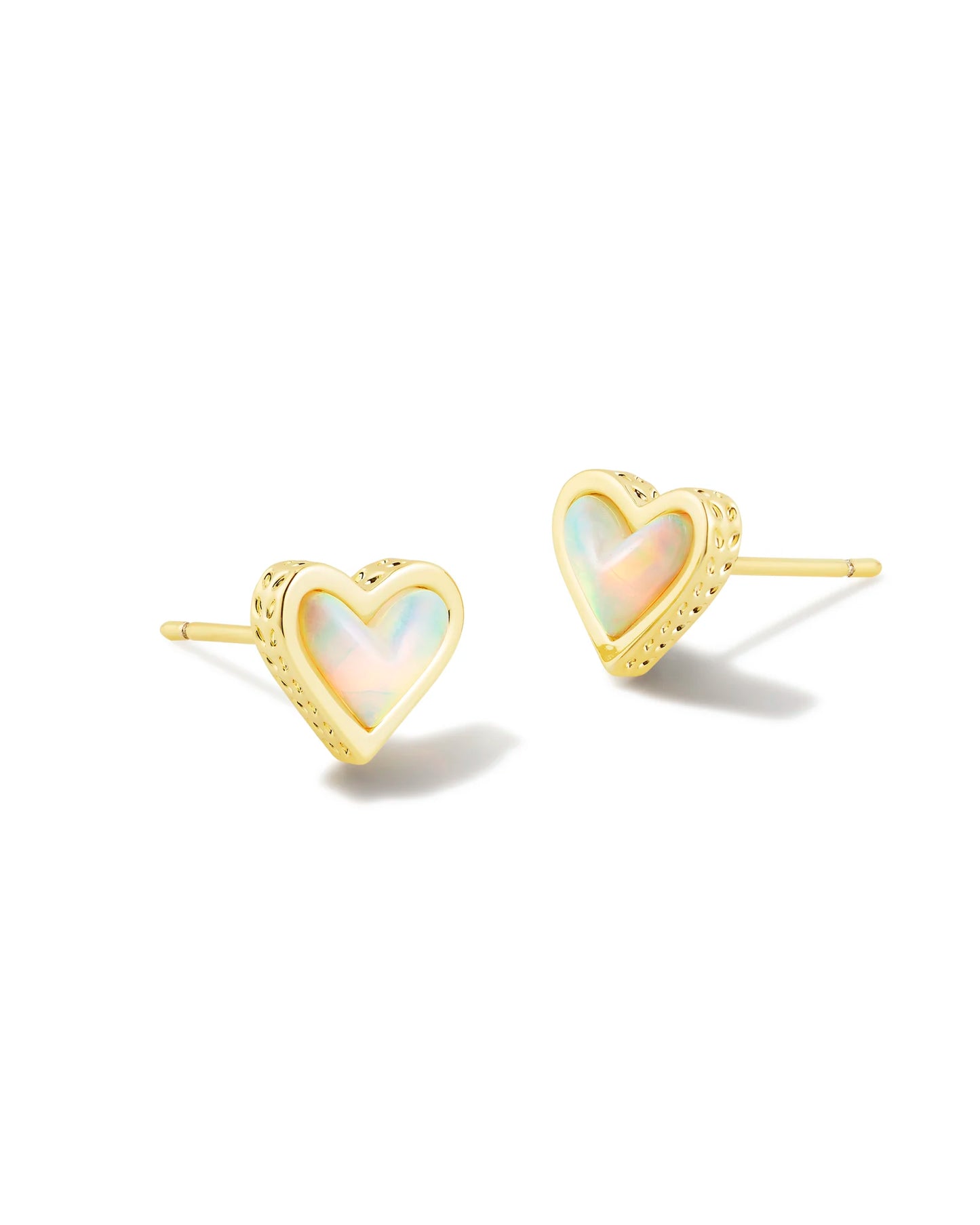 Kendra Scott Framed Ari Heart Gold Stud Earrings in White Opalescent