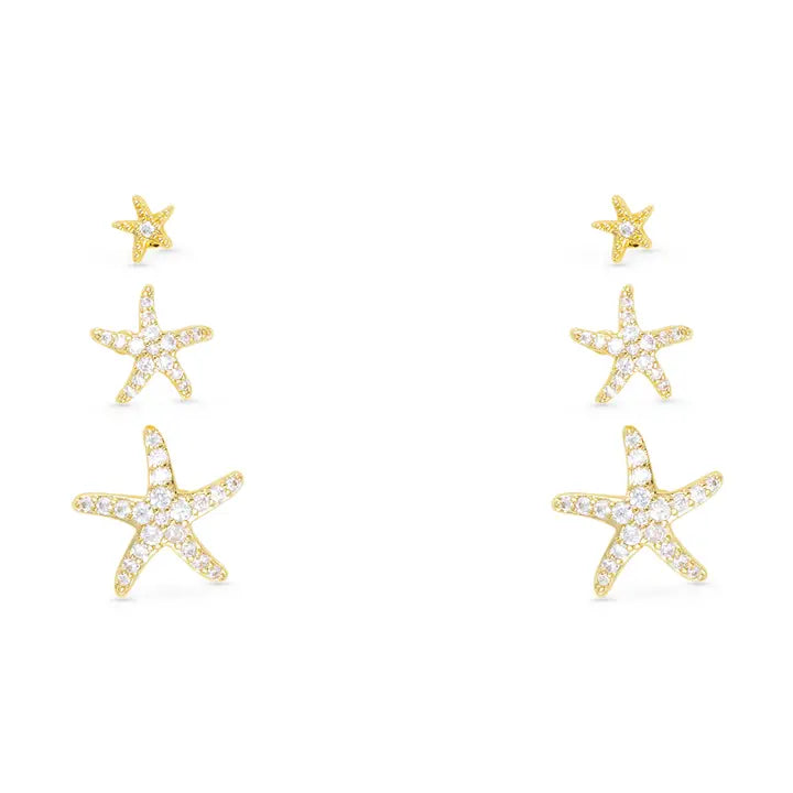 Amanda Blu Gold Cz Starfish Trio Earrings