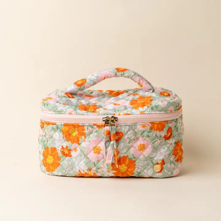 The Darling Effect Glam & Go Quilted Cosmetic Bag-Bouquet Beauty Sage