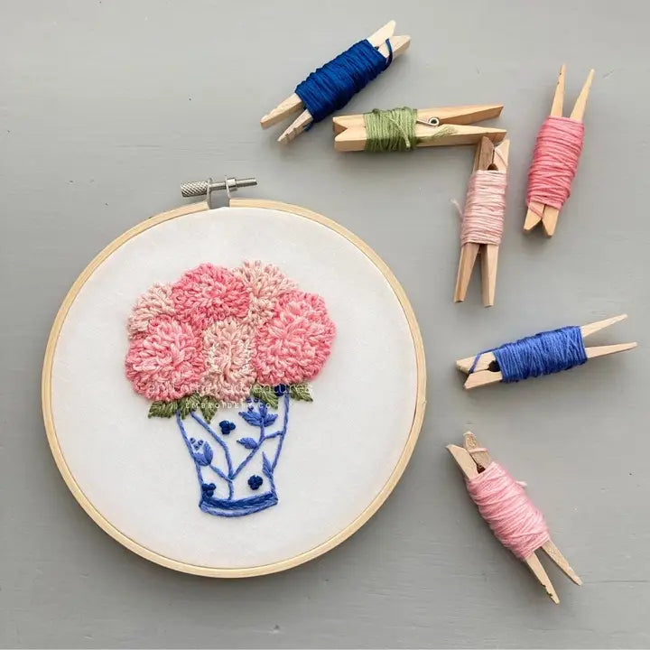 And Other Adventures Embroidery Co Embroidery Kit - Ginger Jar with Pink Dahlias - Intermediate