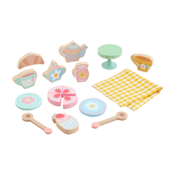 MUD PIE WOOD TEA PARTY TOY SET