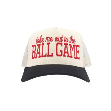 Ball Game Embroidered Trucker Hat-Black/Cream