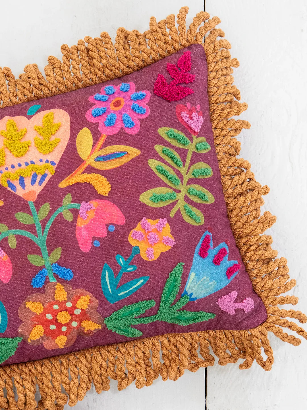 Natural Life Tufted Boho Pillow-Mauve