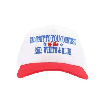 Brought to you Courtesy Embroidered Trucker Hat-Red