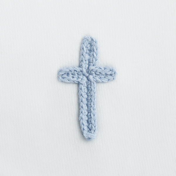 MUD PIE BLUE CROCHET CROSS BIB