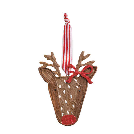 Mud Pie  Reindeer Painted Wood Ornament