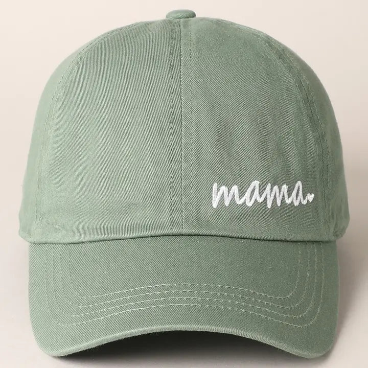 Mama Letters Embroidered Baseball Cap-Sage