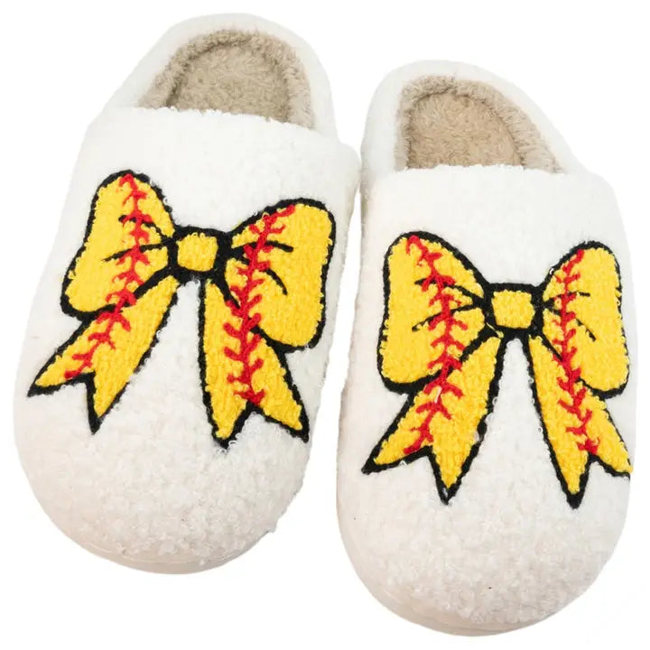 Katydid Softball Bow Fuzzy Slippers - Main Image