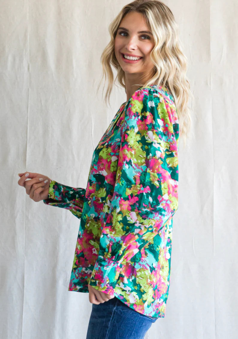 JODIFL Beautiful V-Neck Bubble Sleeve Top