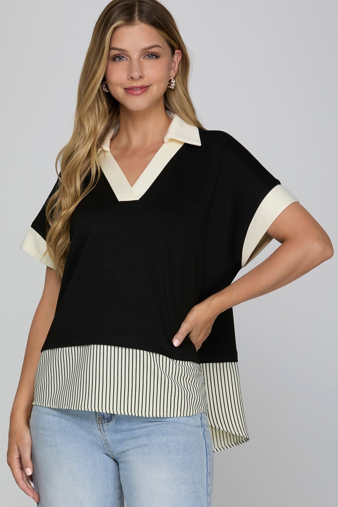 She + Sky Contrast Stripe Top