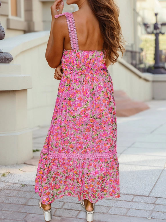 Floral Lace Tied Strap Empire Waist Maxi Dress