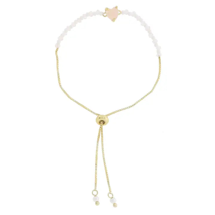 Jane Marie Kids 18K Gold Plated Pearl & Pink Bead & Heart Adj. Bracelet