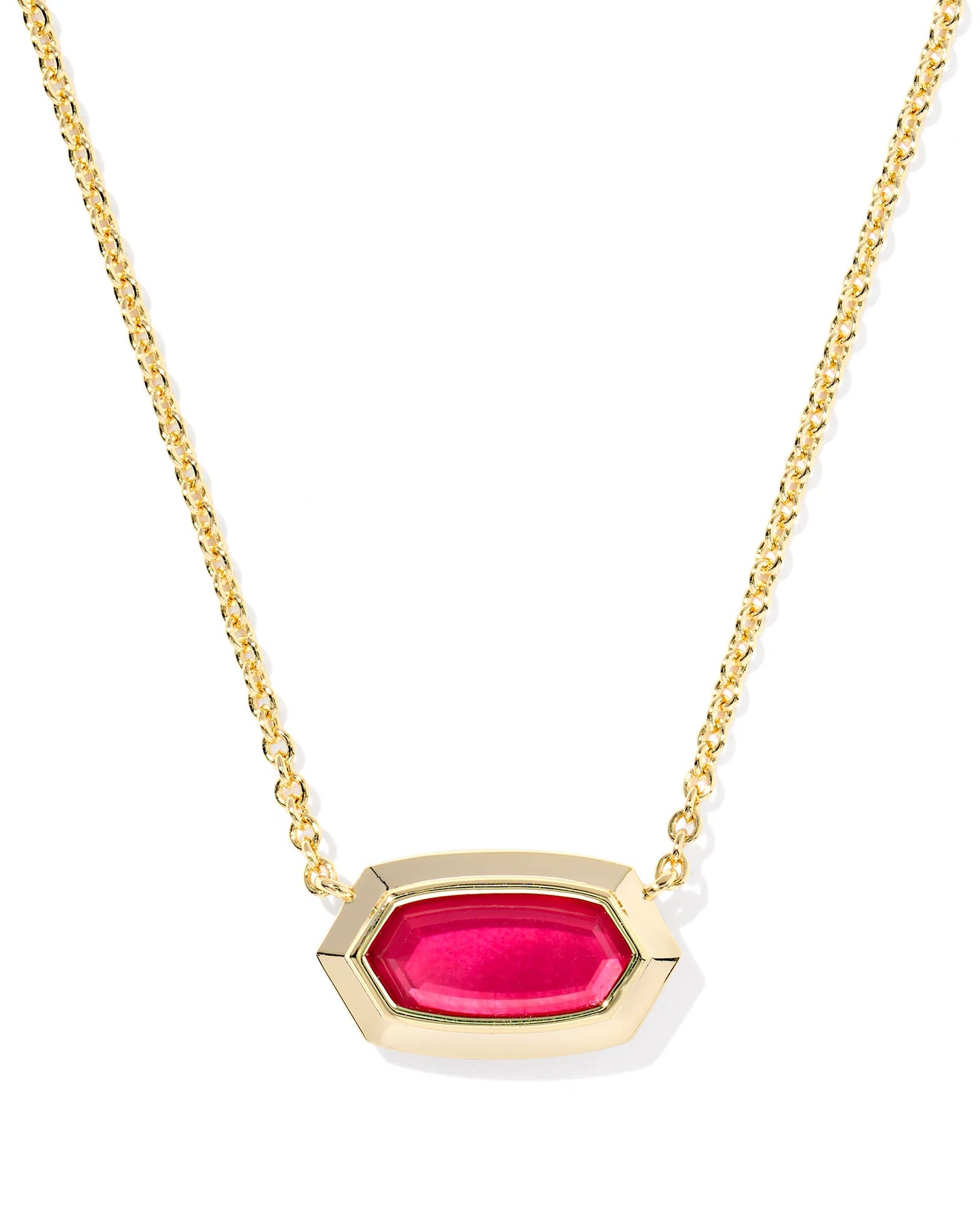 KENDRA SCOTT ELISA BEZEL SHORT PENDANT NECKLACE GOLD CARMINE RED ILLUSION