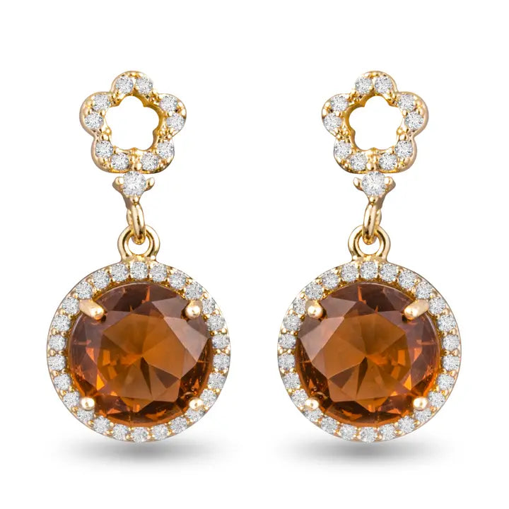 Amanda Blu Round Amber Cz Drop Earrings - Gold