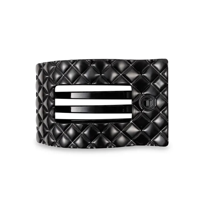 Teleties Flat Rectangle Hair Clip | Medium | Jet Black Quilted
