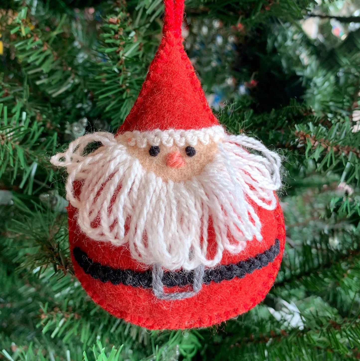 Ornaments 4 Orphans Round Santa Ornament, Embroidered Wool
