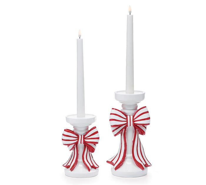burton + BURTON WHITE WITH RED/WHITE BOW CANDLEHOLDER