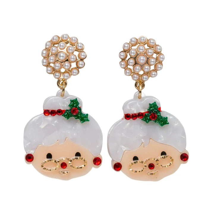 JANE MARIE Acrylic Mrs. Claus Earring with Pearl Post