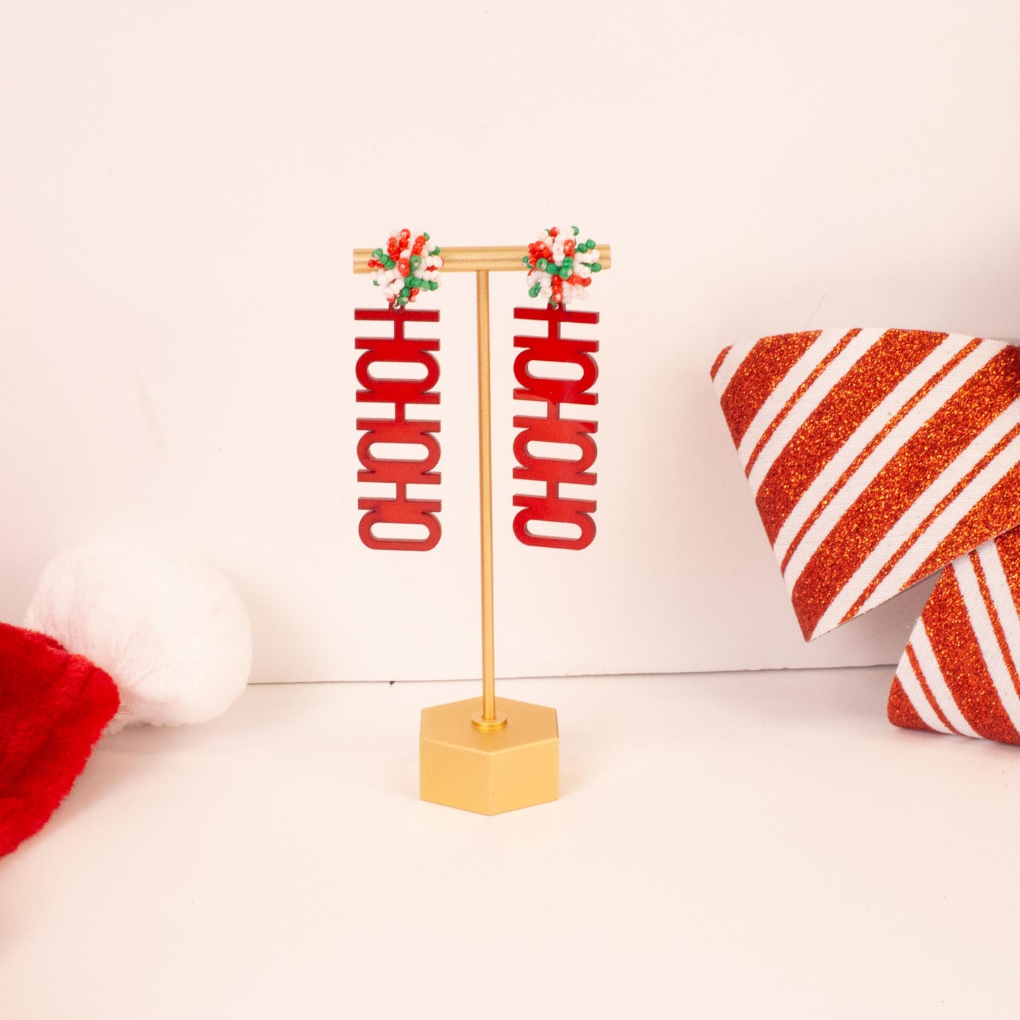 HoHoHo Pom Pom Earrings in Red