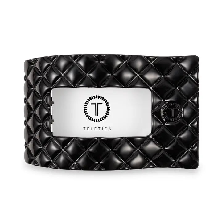 Teleties Flat Rectangle Hair Clip | Large | Jet Black Quilted