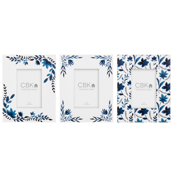 Blue & White Watercolor Floral 4x6 Frame