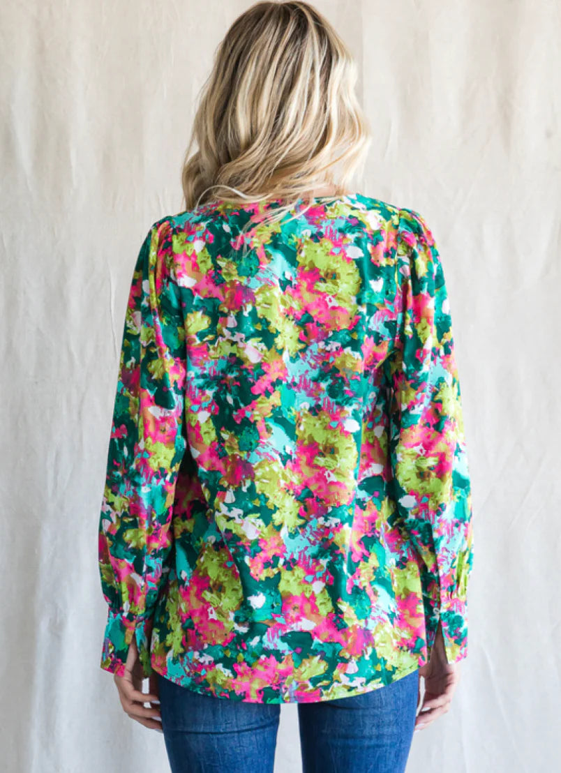 JODIFL Beautiful V-Neck Bubble Sleeve Top