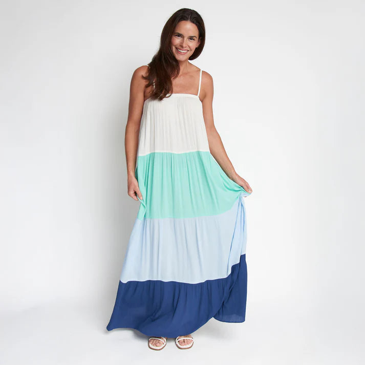 ELSIE & ZOEY Amryn Color Block Tiered Maxi Dress-Future Dusk