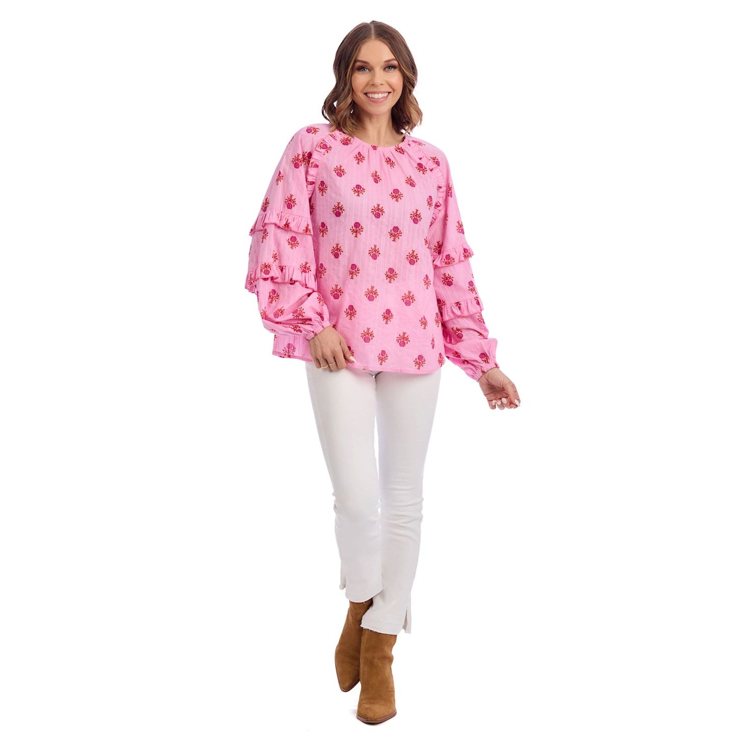 MUD PIE PINK TRENTON PRINTED TOP