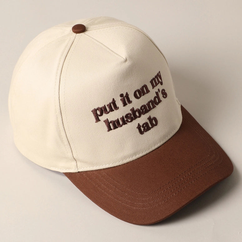 Put It On My Husband's Tab Embroidery Canvas Cap-Brown