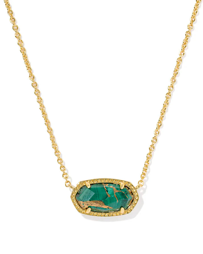 KENDRA SCOTT ELISA PENDANT NECKLACE GOLD BRONZE VEINED GREEN MALACHITE