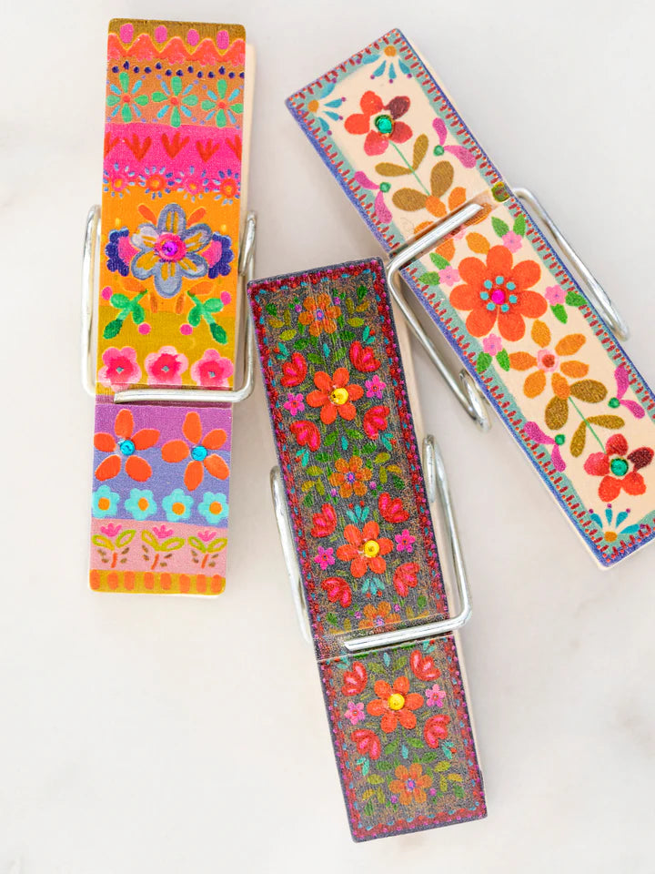Natural Life Bag Clips, Set of 10 - Folk Borders