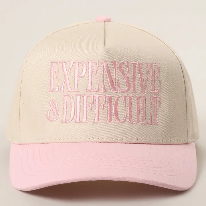 Expensive and Difficult Embroidered Trucker Hat-Light Pink