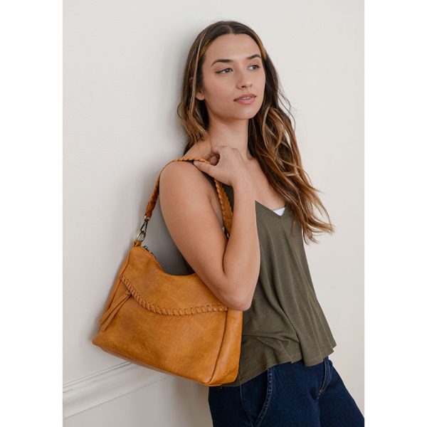Joy Susan Cassidy Whipstitch Convertible Hobo Bag-Whiskey