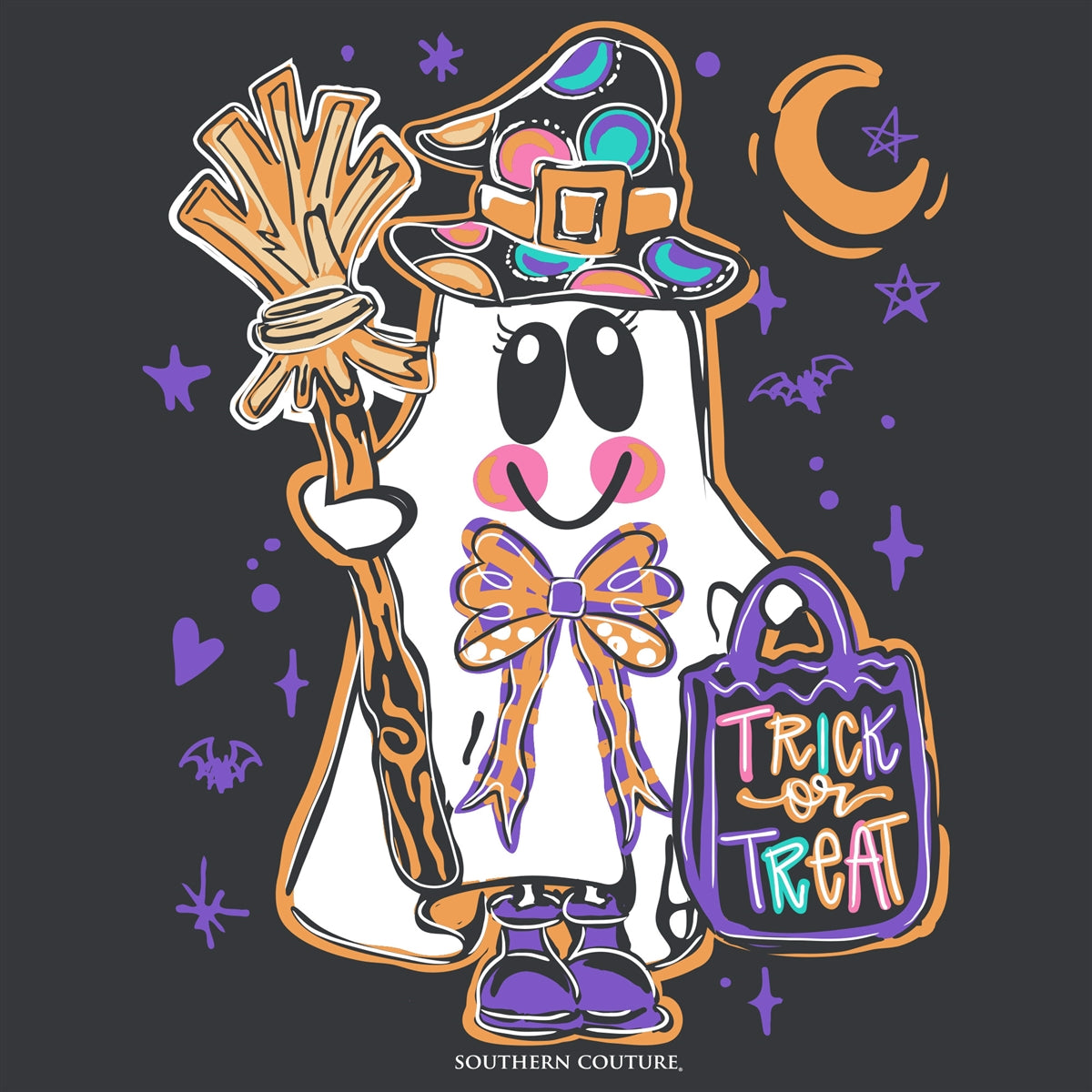 SC Soft Trick Or Treat Ghost Front Print - Dark Heather