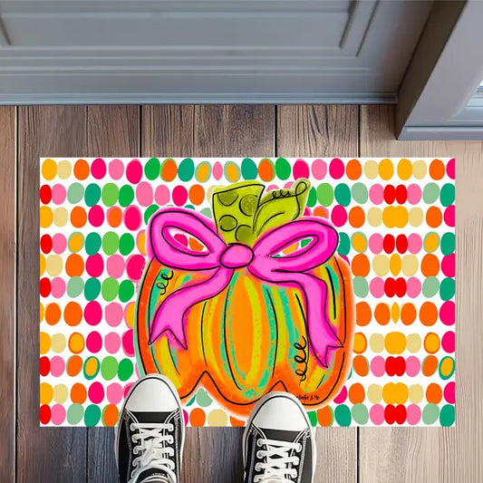 Baxter & Me Happy Dot Pink Ribbon Pumpkin Rug Floormat
