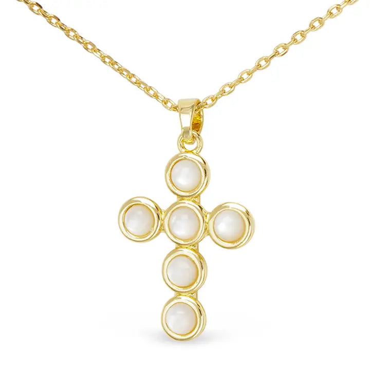 Amanda Blu Gold Mop Circle Set Cross Necklace