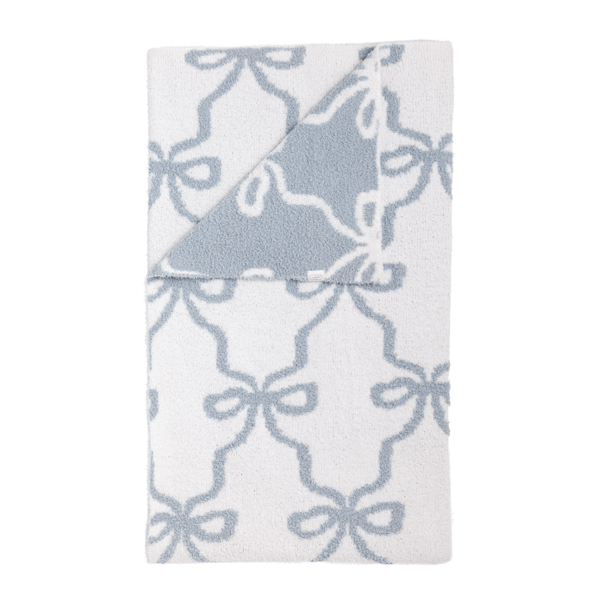 MUD PIE BLUE CHENILLE BOW BLANKET