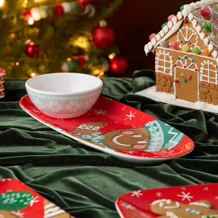 Certified International Christmas Whimsy Gingerbread Melamine Tray and Bowl Gift