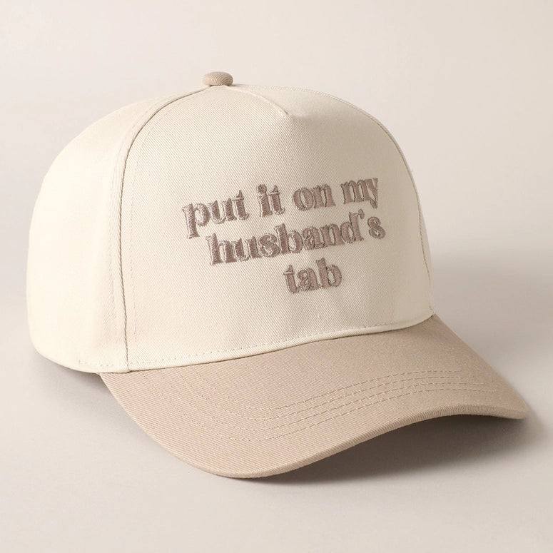 Put It On My Husband's Tab Embroidery Canvas Cap-Beige