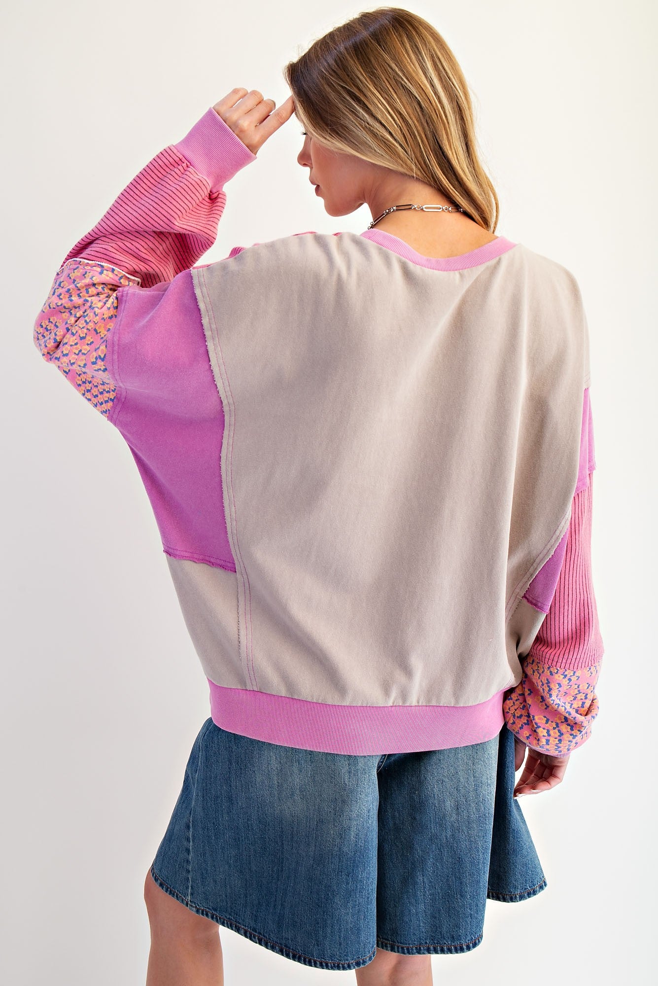 EASEL PATCHWORK WASHED TERRY PULLOVER