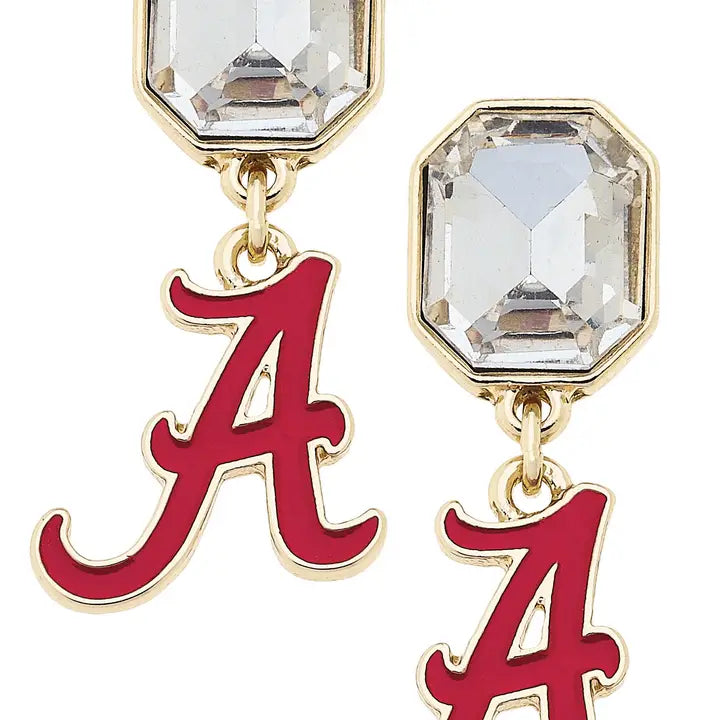 Canvas Style Alabama Crimson Tide Rhinestone Enamel Logo Earrings