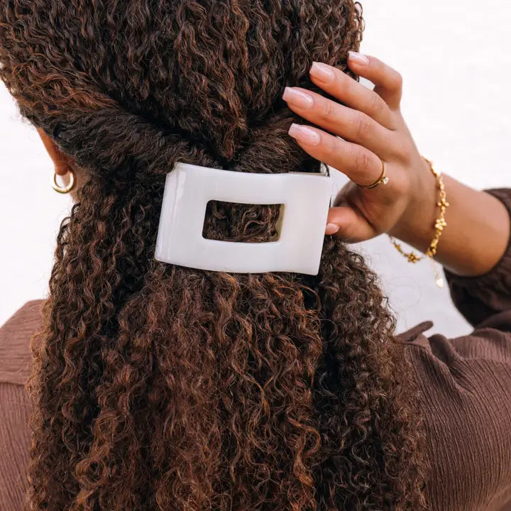 Teleties Flat Rectangle Hair Clip | Medium | Coconut White