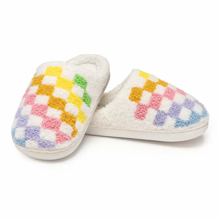 Living Royal Indoor / Outdoor Slippers - Kids - Rainbow Checkered - White