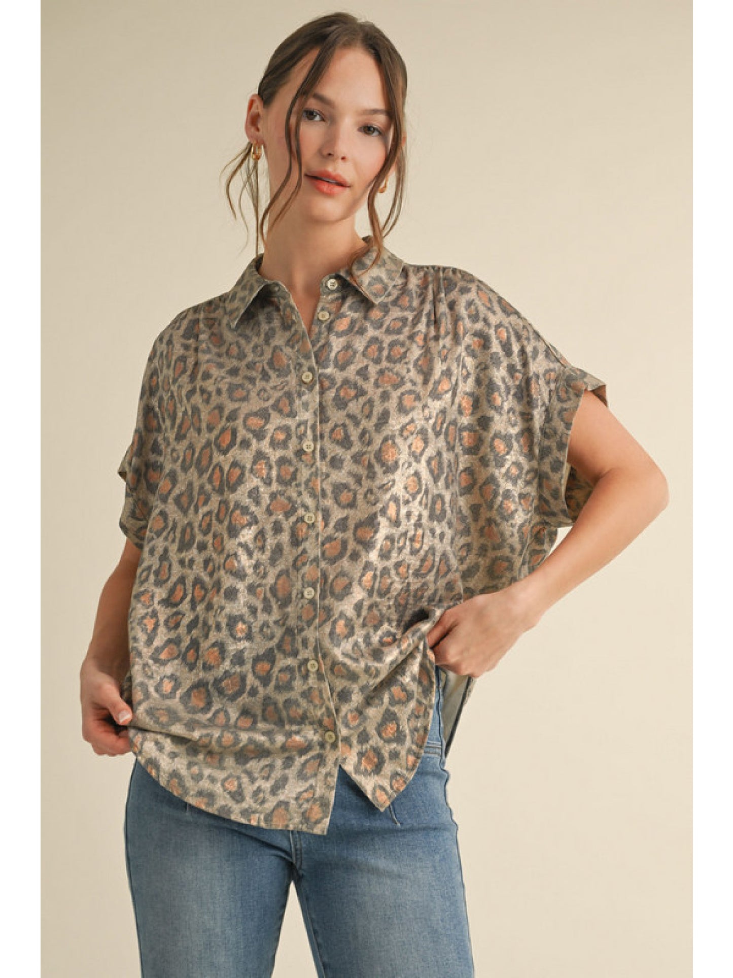 Jodifl Taupe Leopard Print Top