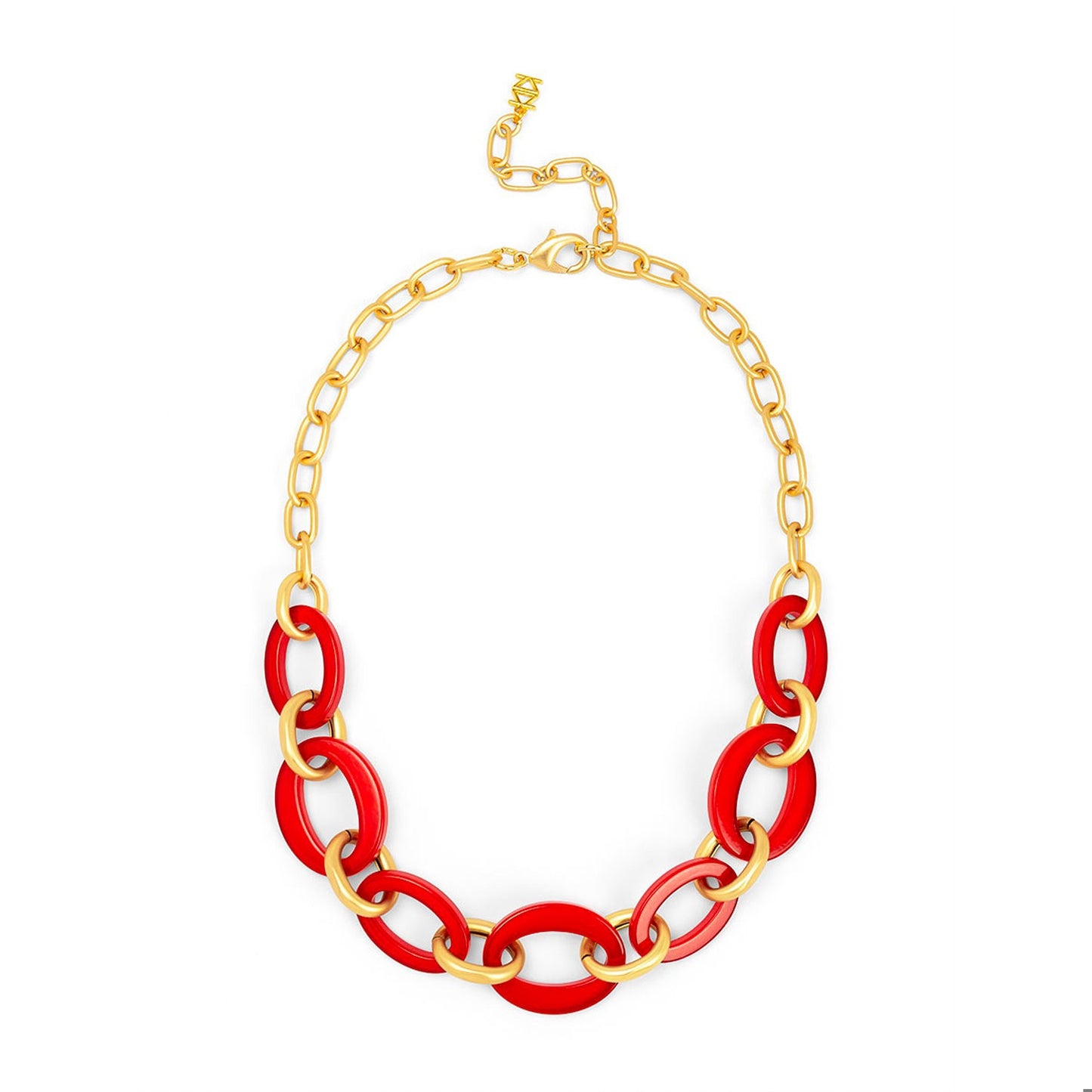 ZENZII Resin Oval Link Matte Gold Collar Necklace-Red