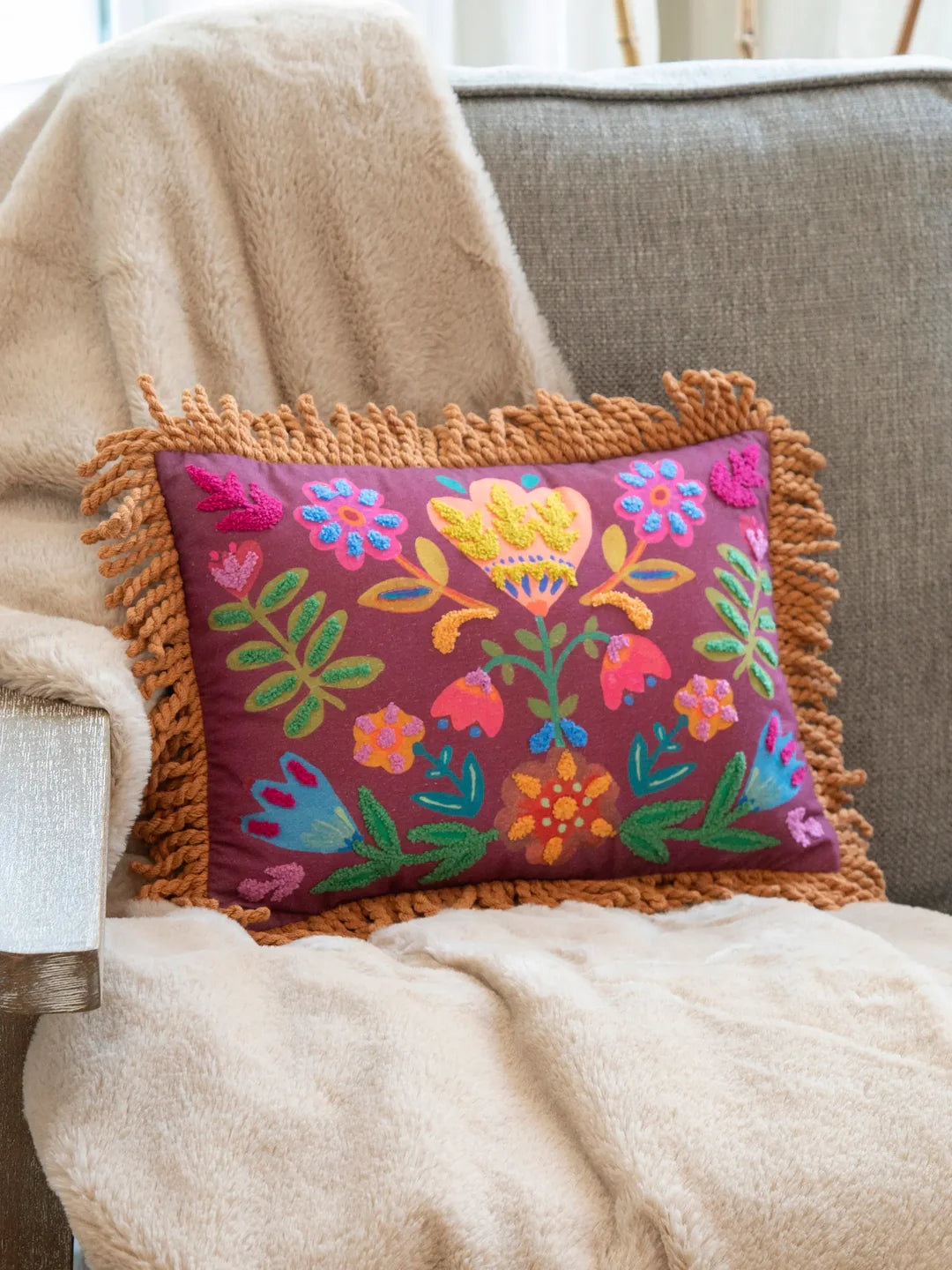 Natural Life Tufted Boho Pillow-Mauve