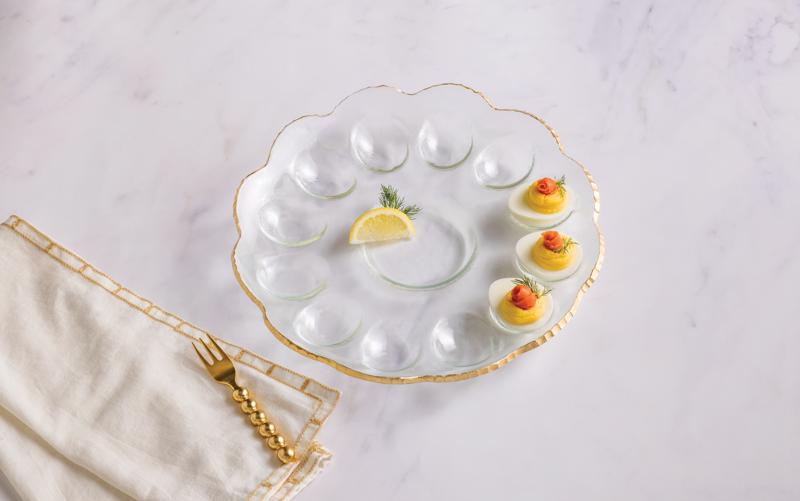 MUD PIE GOLD GLASS DEVILED EGG TRAY
